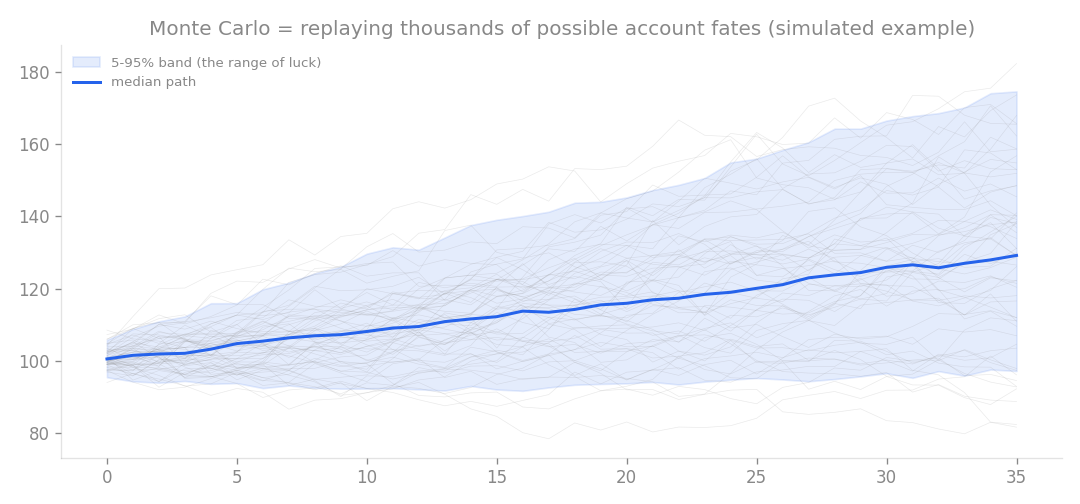 Monte Carlo: replaying thousands of possible account fates.
